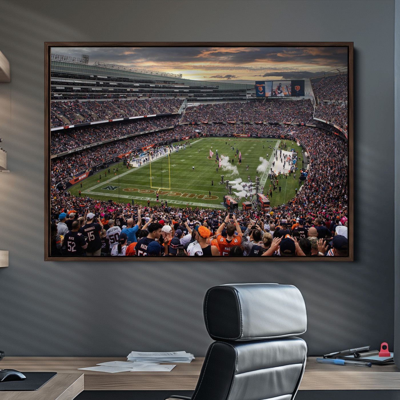 87578930-MGV-CV-36X24-Chicago Bears Soldiers Field Wall Art Canvas Print – Framed Football Stadium Artwork for Sports Fans, Soldier Field Skyline Canvas Decor for Game Room or Man Cave