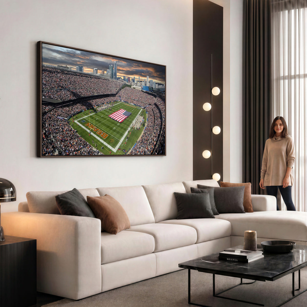 98106777-PAN-FL-20X10 - Chicago Bears Soldiers Field Wall Art Canvas Print, Extra Large Game Room Wall Decor