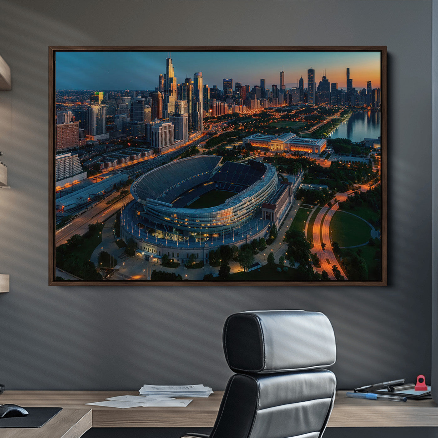 36690345-MGV-CV-36X24-Chicago Bears Soldiers Field Wall Art Canvas Print – Framed Football Stadium Artwork for Sports Fans, Soldier Field Skyline Canvas Decor for Game Room or Man Cave