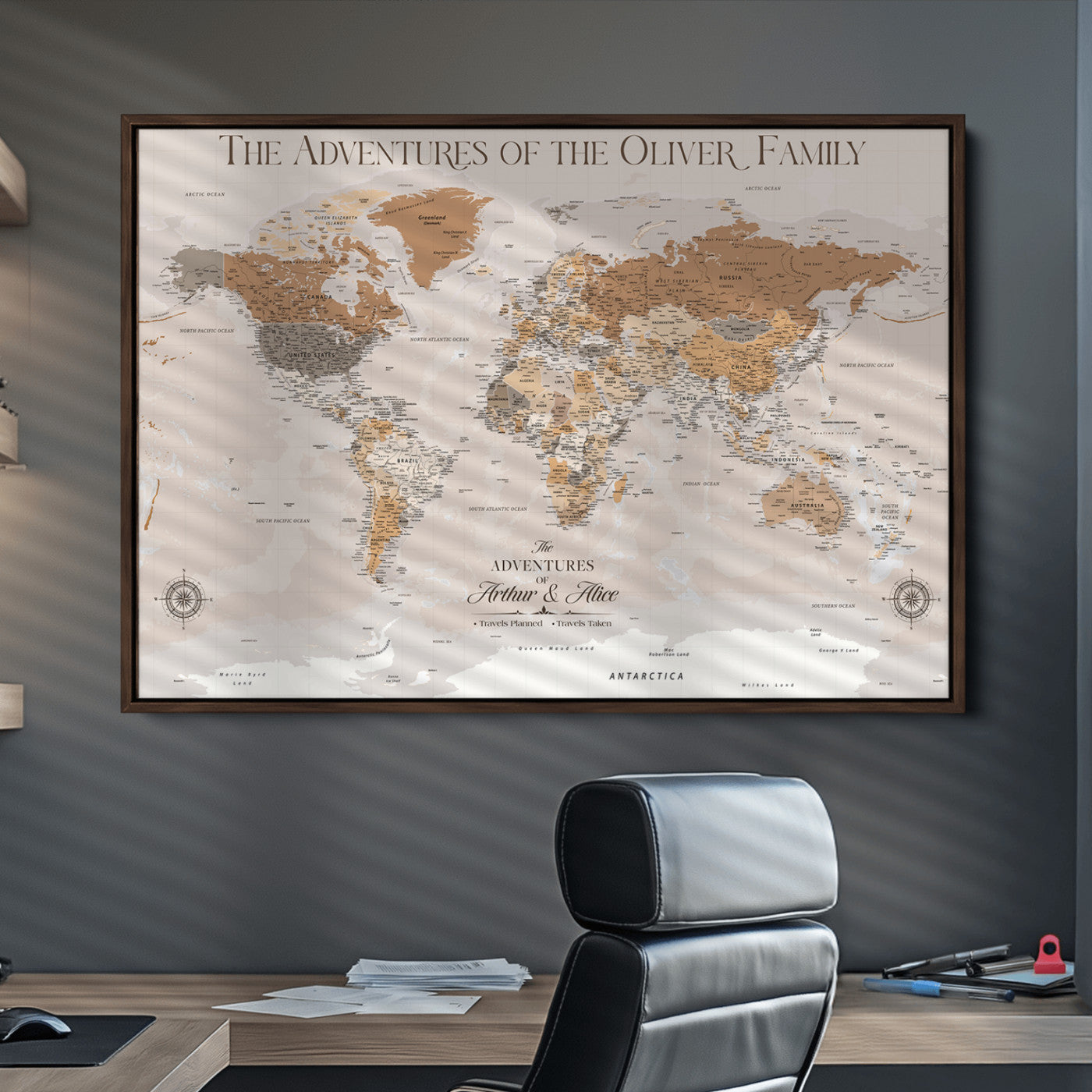 43101120-MGV-CV-36X24-World Travel Map with Pins – Push Pin Maps of Where I've Been, Framed Wall Map for Travel Memories, Old Style Decorative World Map - H10