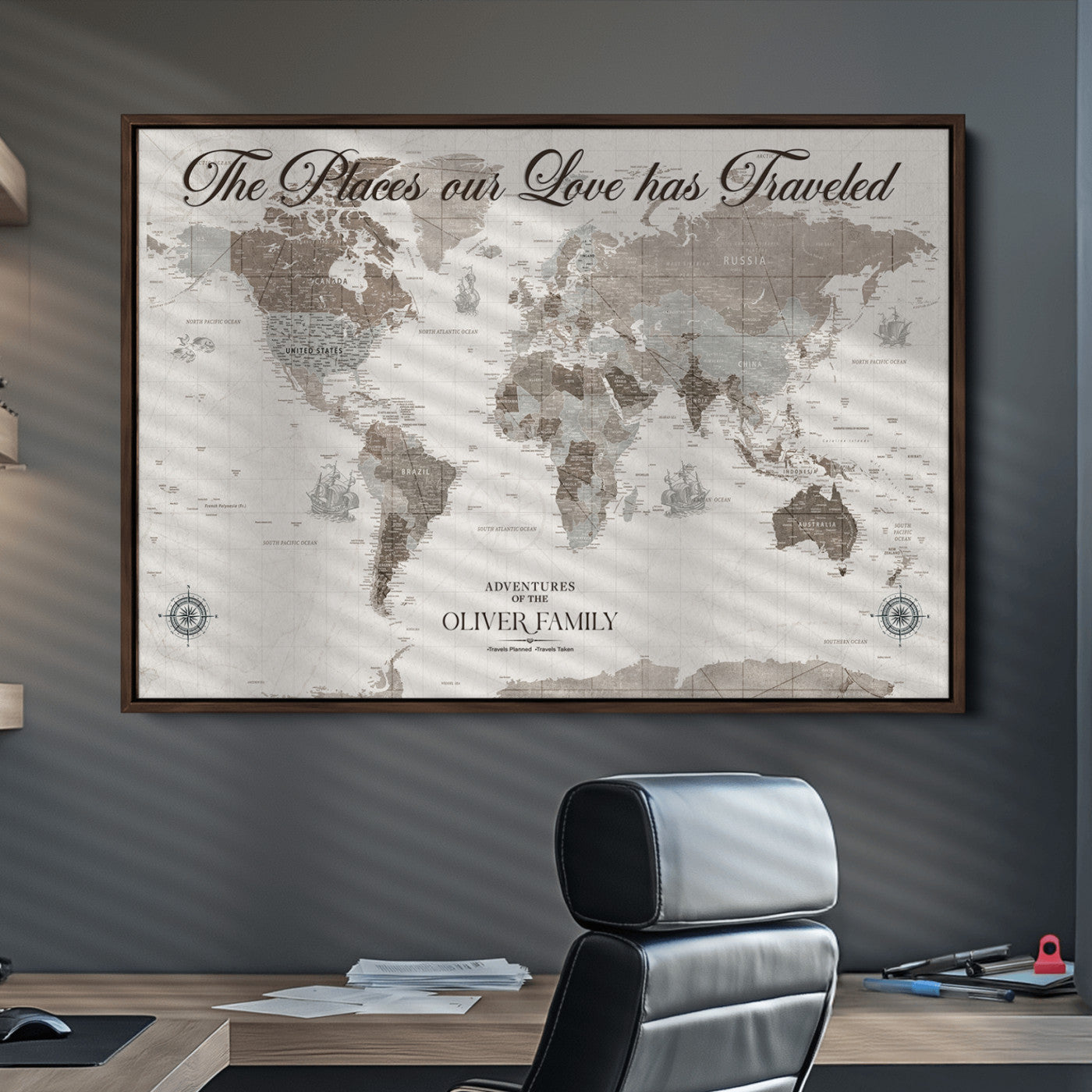 88245481-MGV-CV-36X24-Custom Push Pin World Map Wall Canvas Print – Personalized Travel Tracker with Pins – Framed Large Multi-Size Canvas for Home Office Decor