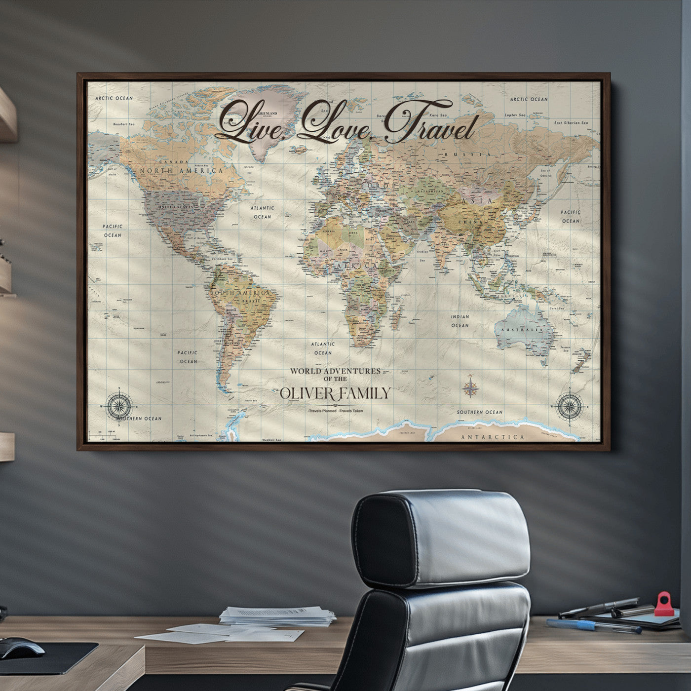 49563244-MGV-CV-36X24-Custom Push Pin World Map Wall Canvas Print – Personalized Travel Tracker with Pins – Framed Large Multi-Size Canvas for Home Office Decor