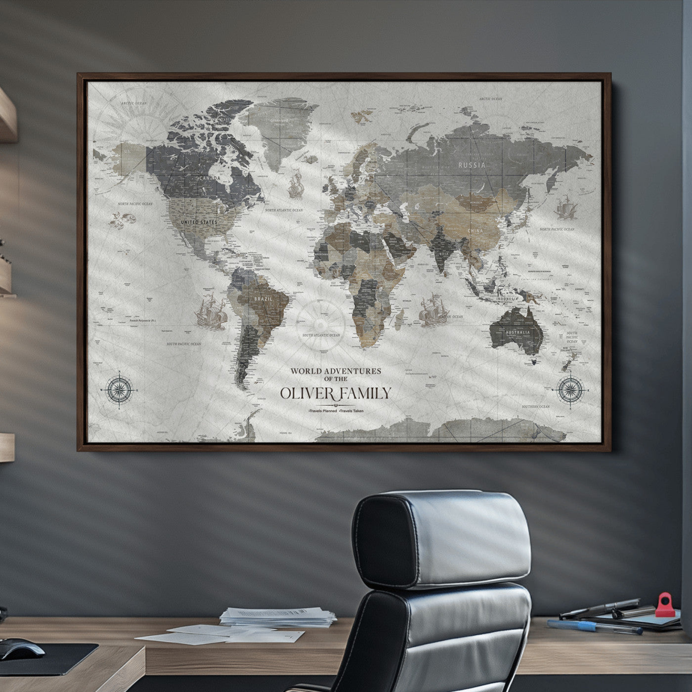 24596128-MGV-CV-36X24-Custom Push Pin World Map Wall Canvas Print – Personalized Travel Tracker with Pins – Framed Large Multi-Size Canvas for Home Office Decor