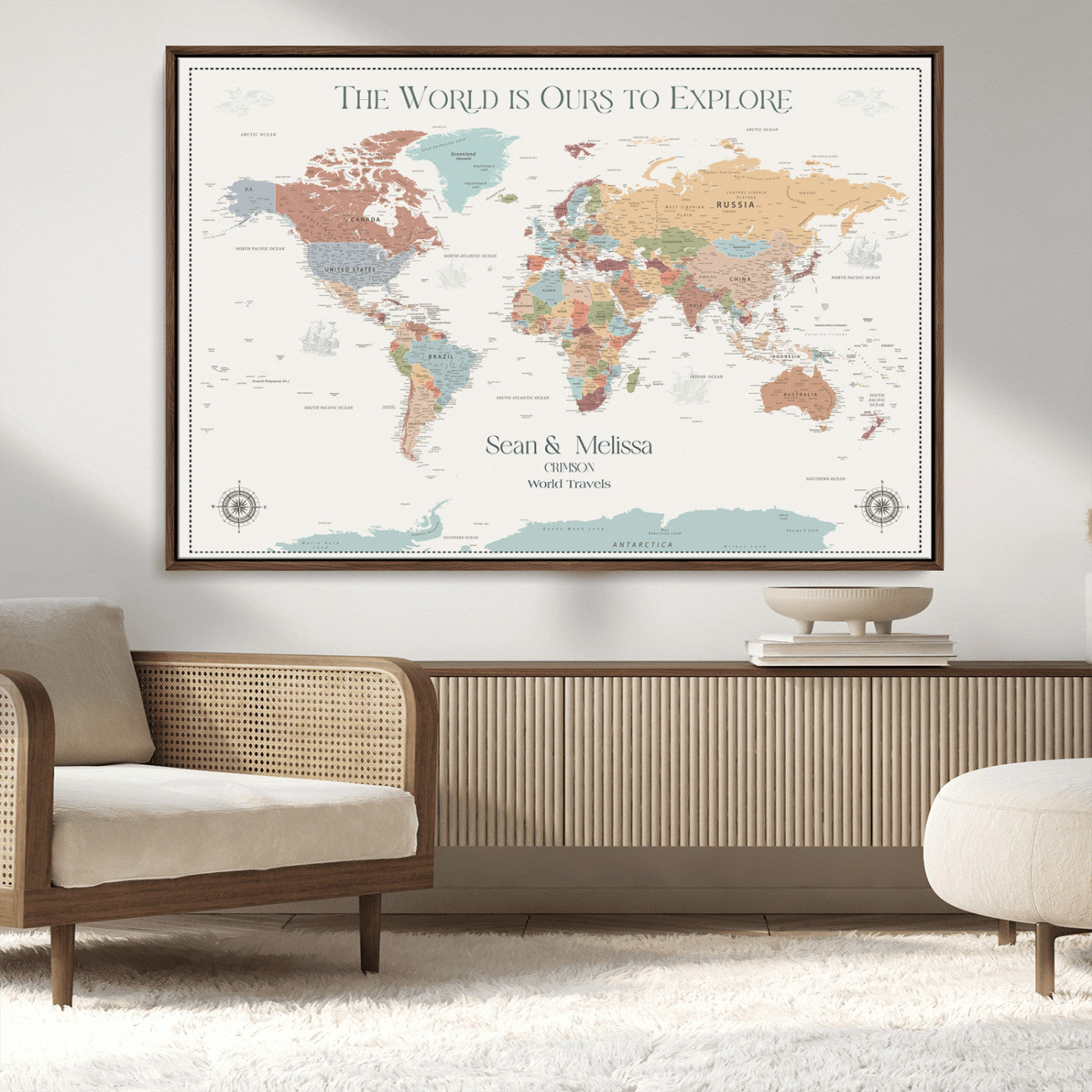 90968866-MGV-CV-36X24-Custom Push Pin World Map Wall Canvas Print – Personalized Travel Tracker with Pins – Framed Large Multi-Size Canvas for Home Office Decor