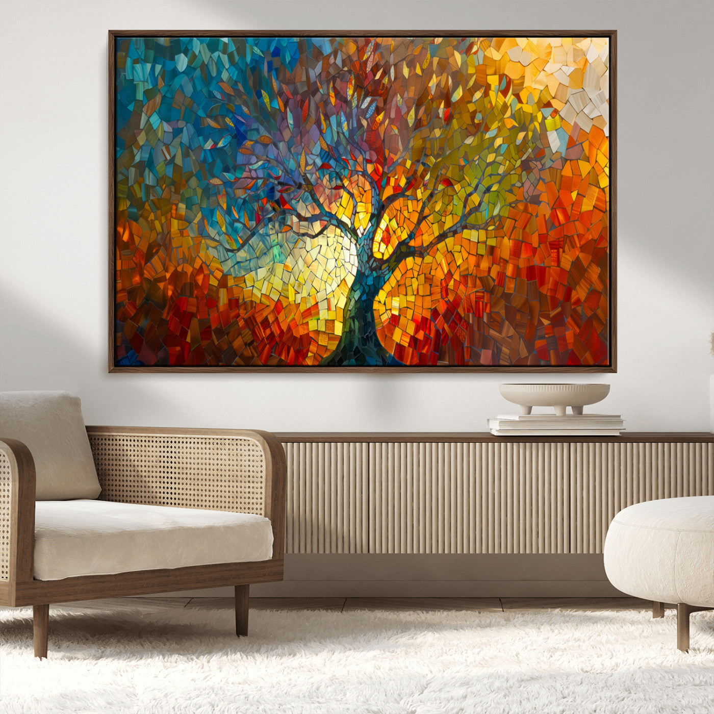 MGV-FC-36X24 - Yggdrasil Tree of Life Mosaic Stained Glass Wall Art Canvas, Yggdrasil Tree of Life Mosaic Canvas