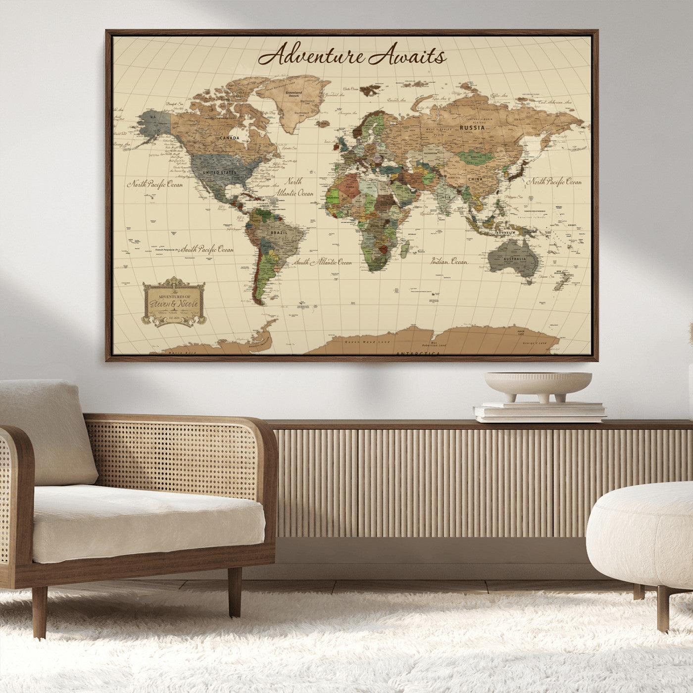 31875069-MGV-CV-36X24-Custom Push Pin World Map Wall Canvas Print – Personalized Travel Tracker with Pins – Framed Custom Quotie Canvas for Home Office Decoration