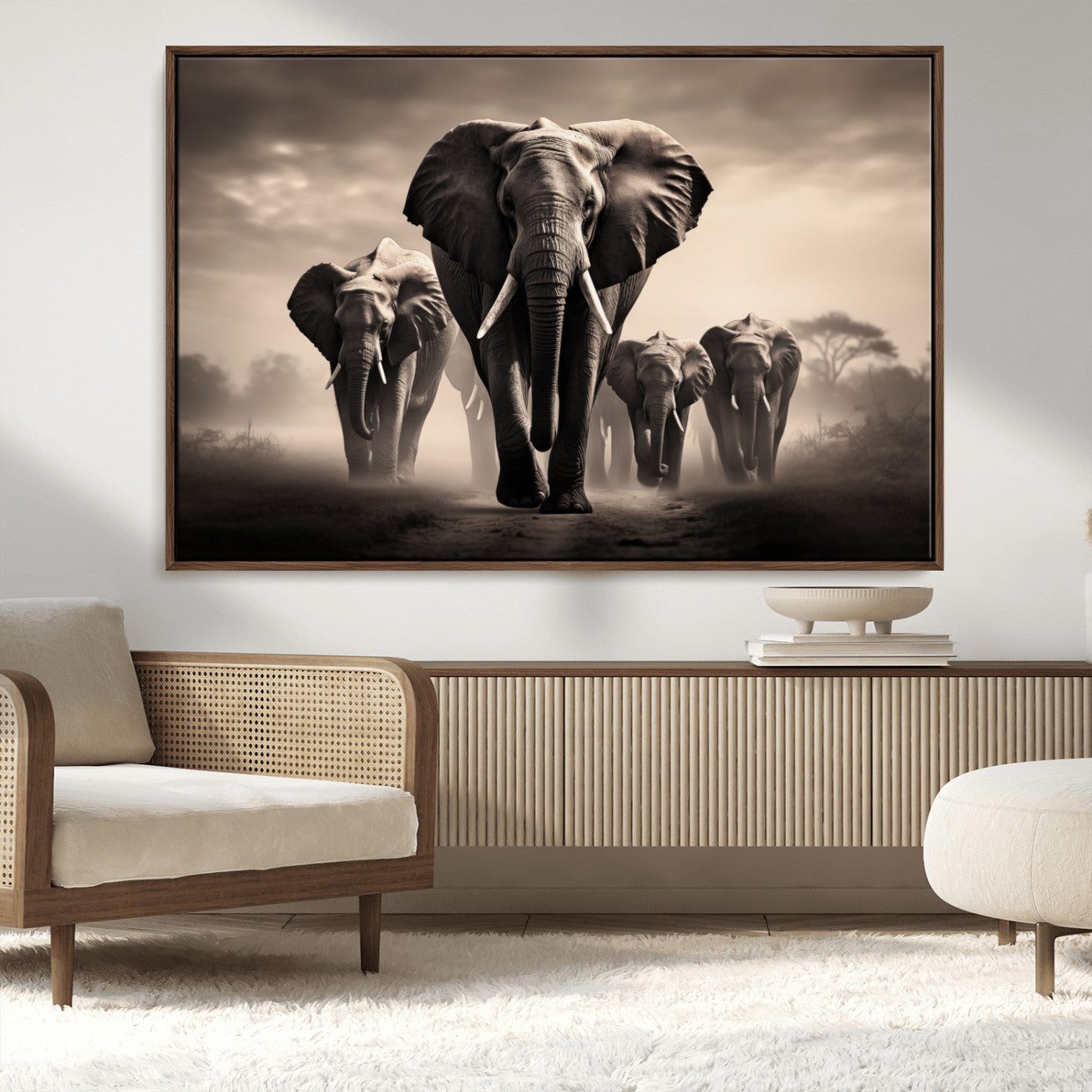 48598F10-MGV-CV-36X24-Elephant Family Wall Art Canvas Print, Framed Elephant Wall Art Home Decor