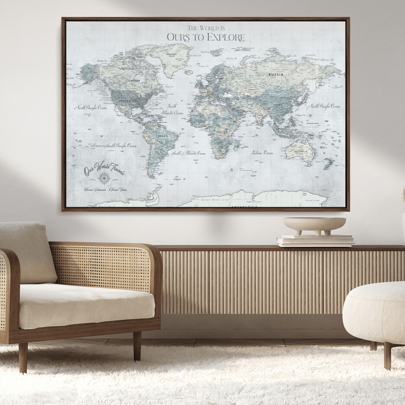 Custom Push Pin World Map Wall Canvas Print – Personalized Travel Tracker with Pins – Framed Custom Quotie Canvas for Home Office Decor