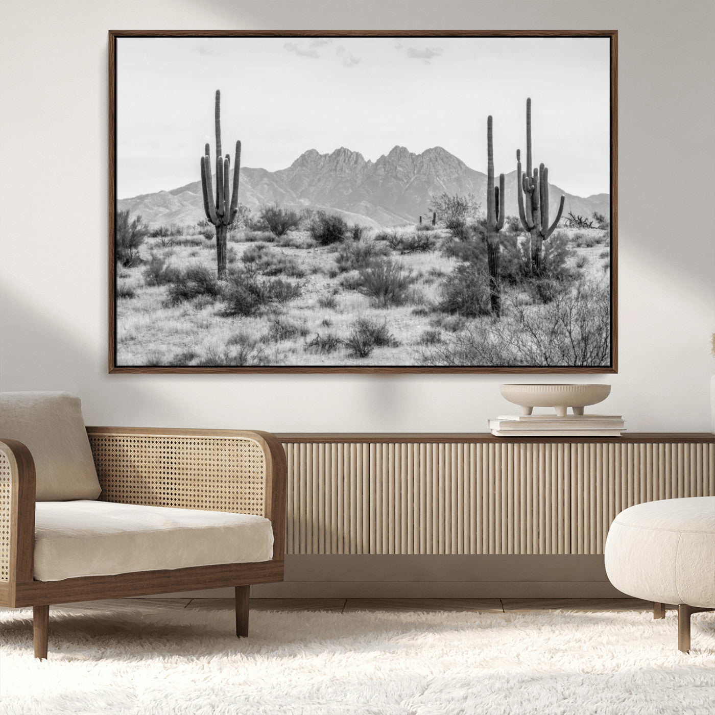 97436PHN-MGV-CV-36X24-Black White Arizona Desert Canvas Wall Art Cactus Farmhouse Wall Art