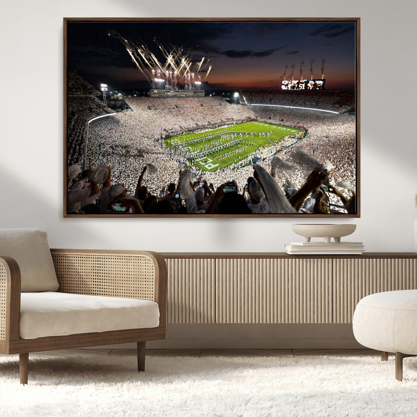 MGV-FC-36X24 - Penn State Stadium Wall Art Print, White Out Football Game Canvas Wall Art, Framed Sports Stadium,