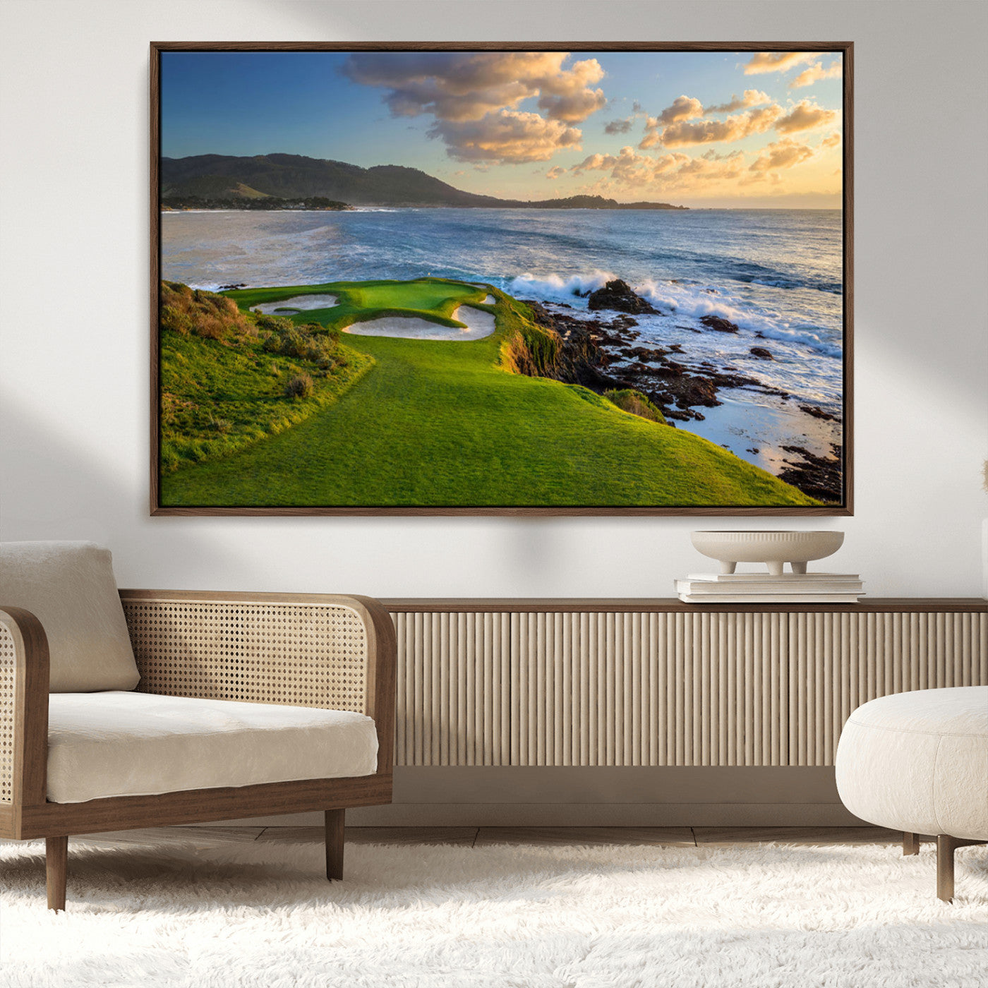 MGV-FC-36X24 - Stunning Coastal Golf Course at Sunset with Rolling Green Fairways and Ocean Waves – Perfect Wall