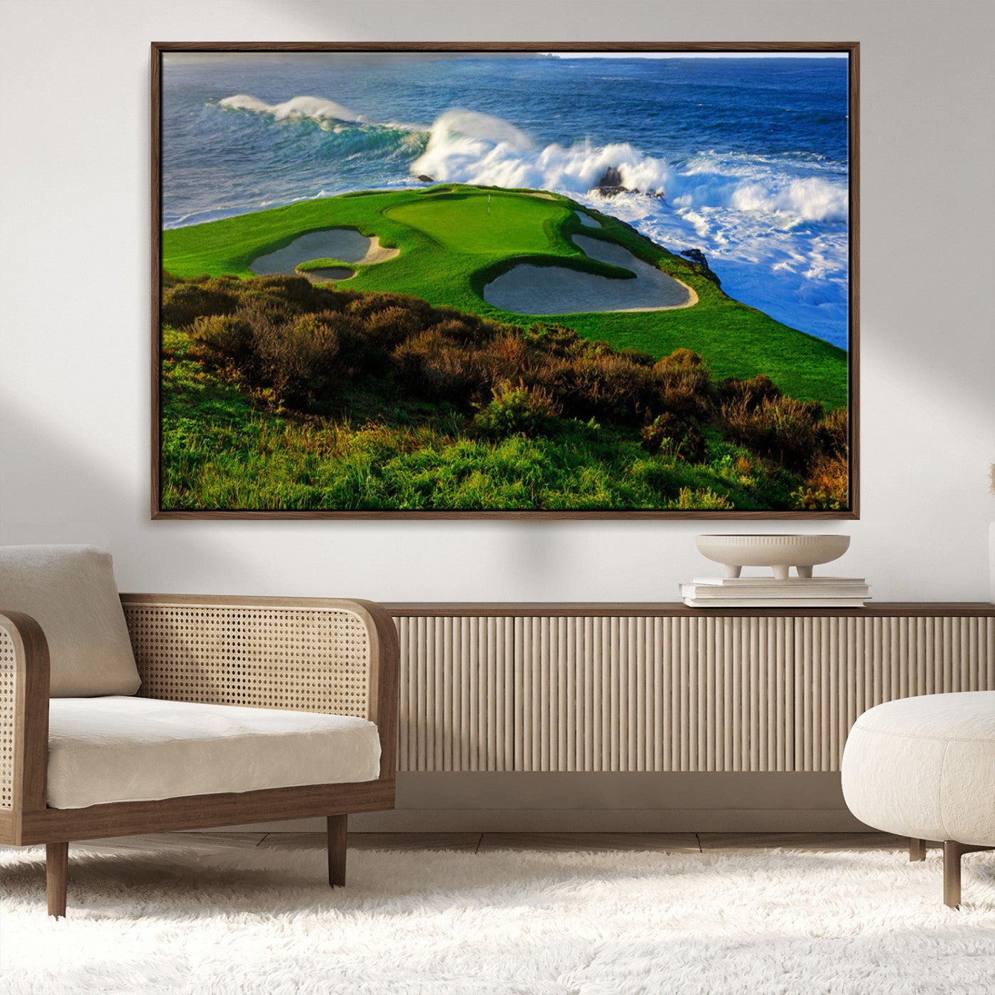 -Ocean Cliffside Golf Course Green Waves Surf Sand Bunker Scenic Coastal Landscape Nature Wall Art