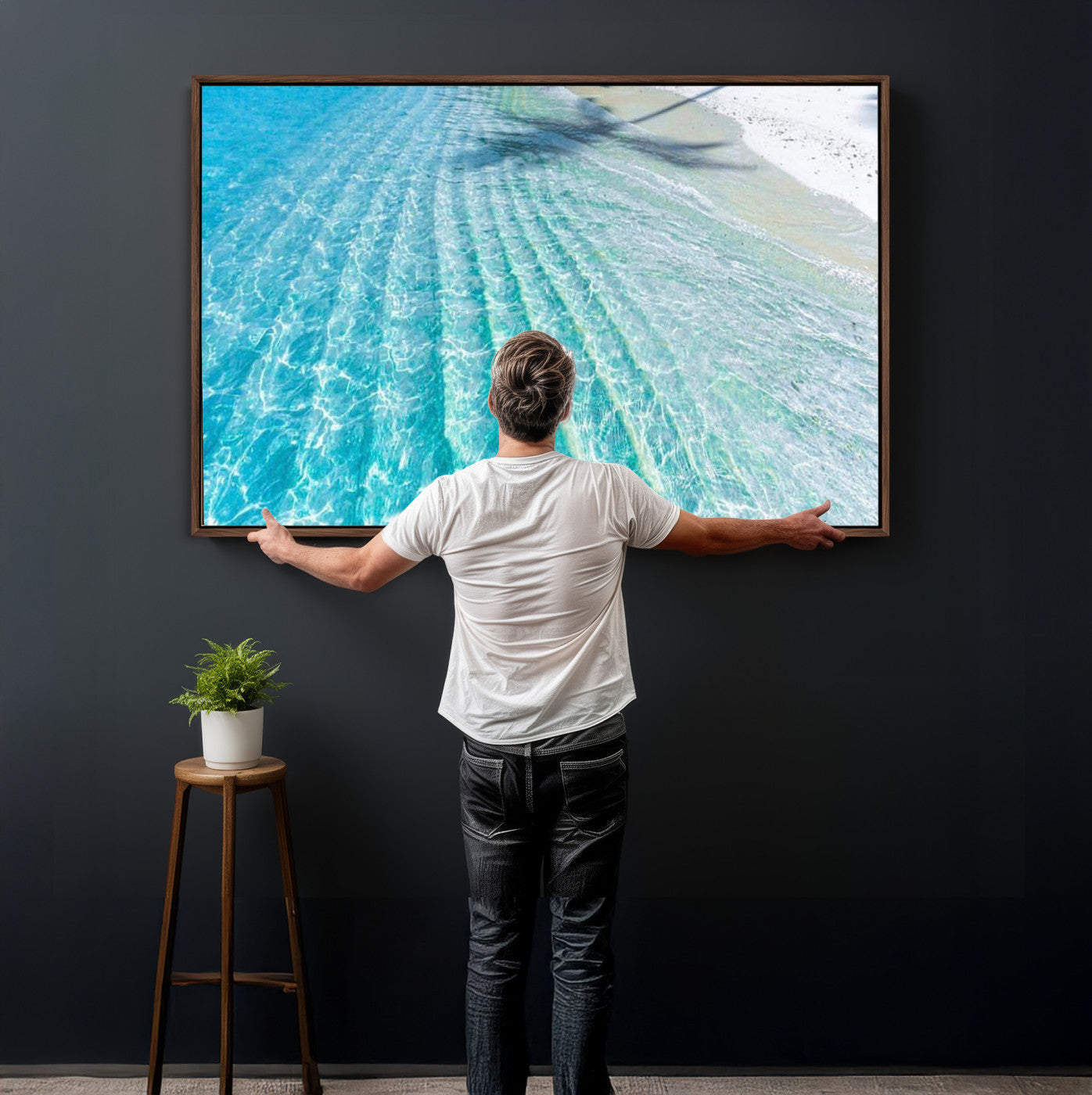 46233906-MGV-CV-36X24 - Serene Clear Blue Ocean Water Canvas Wall Art – Soft White Sand Shore Coastal Print for Home Decor, Relaxation, and Tranquil Vibes