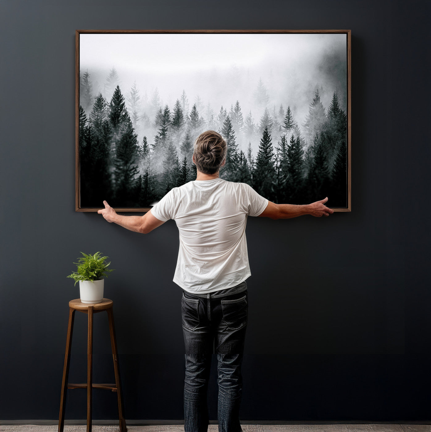 87750525-MGV-CV-36X24 - Foggy Forest Wall Art Canvas Print – Mountain Woodland Landscape Photography for Minimal Nature Home Decor