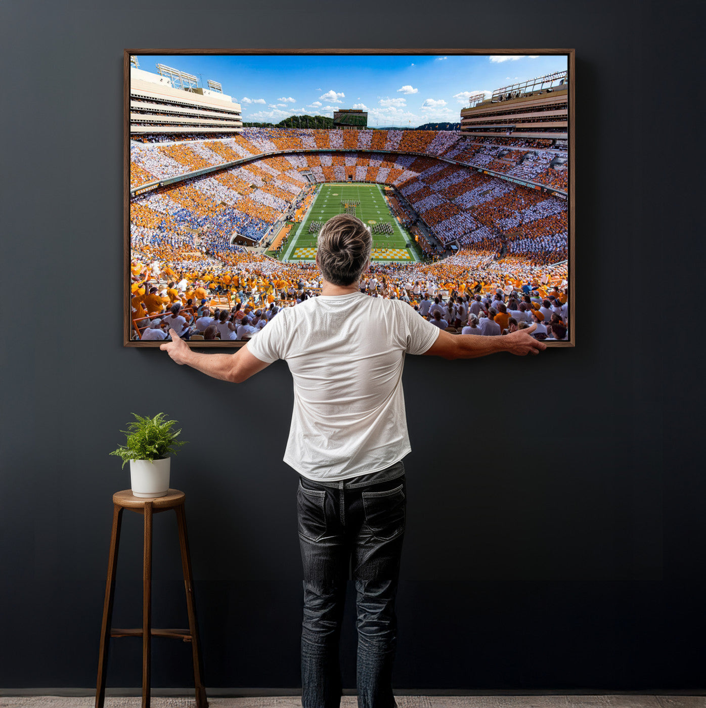 77097951-MGV-CV-36X24 - Tennessee Neyland Stadium Wall Art – Checkerboard Game Day Panoramic Canvas Print, College Football Decor for Home, Office, or Man Cave