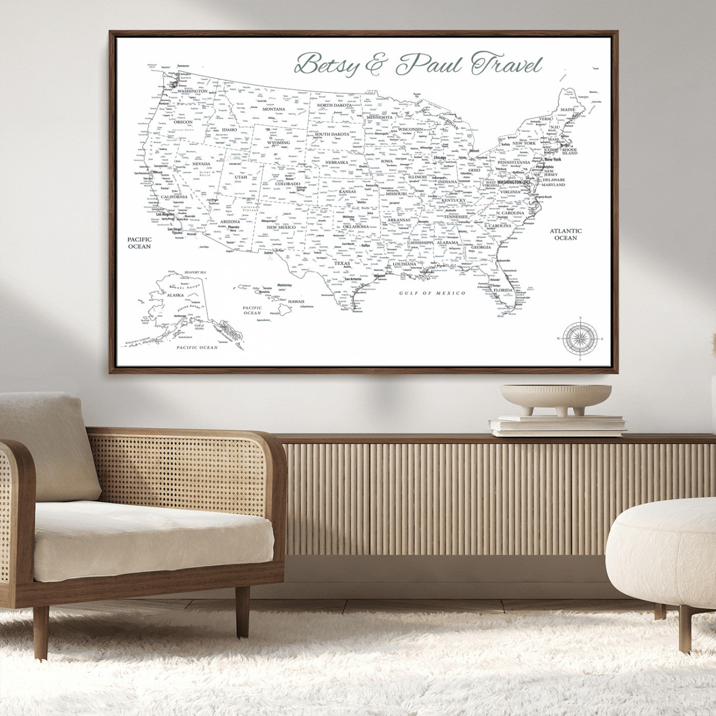 MGV-FC-36X24 - Personalized USA Map Wall Art Canvas Print – Custom Push Pin Travel American Map for Couples, Families, or Office Décor