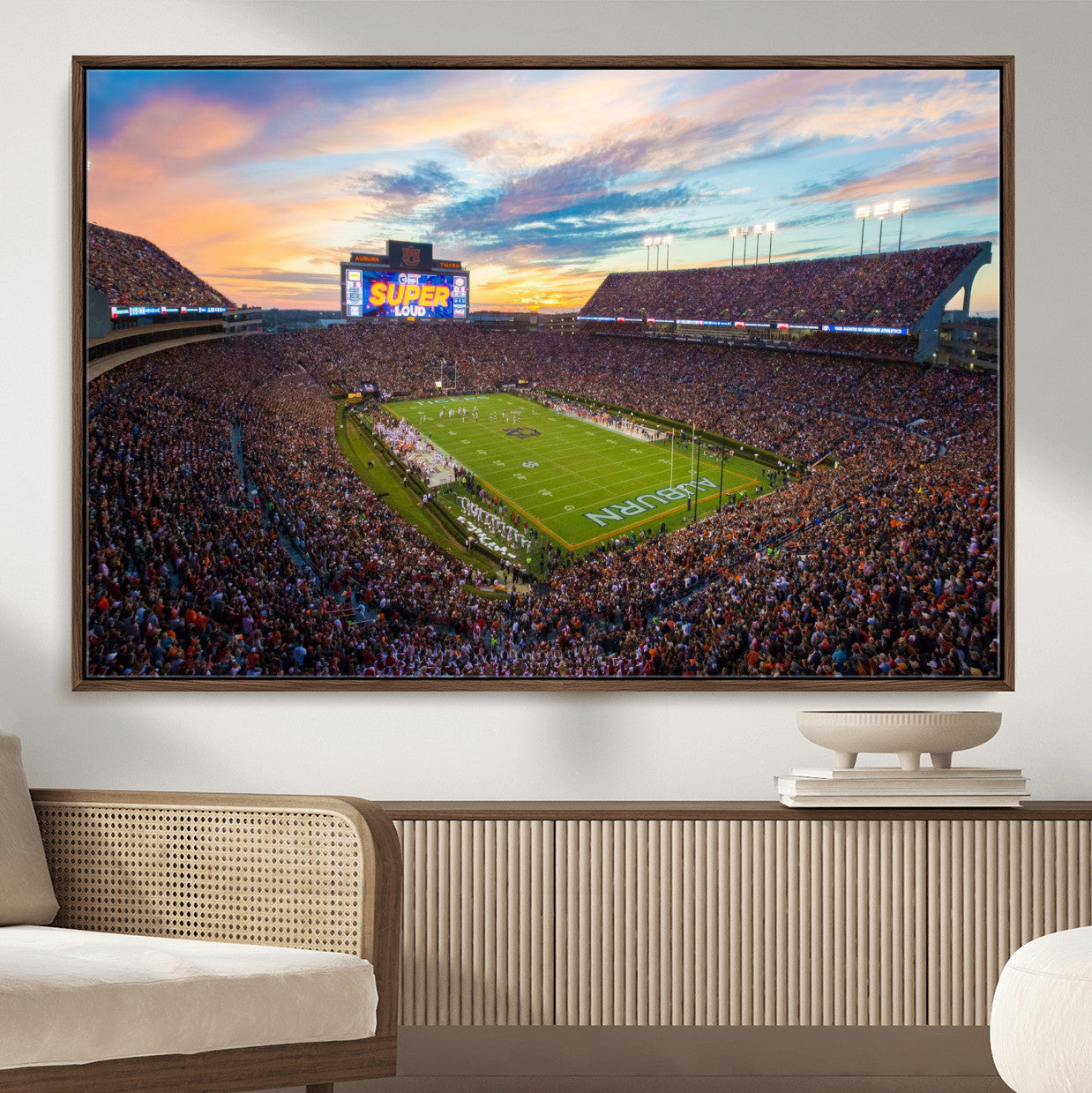 29755746-MGV-FC-36X24_Walnut-Jordan-Hare Stadium Wall Art Canvas Print, Football Stadium Aerial View, College Sports Art for Man Cave or Game Room