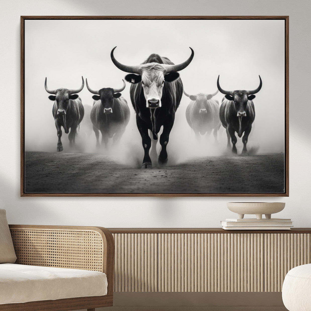 N34534C-MGV-FC-36X24 - Texas Bighorn Cow Hern Wall Art Canvas Print, Longhorn Cow Large Wall Art