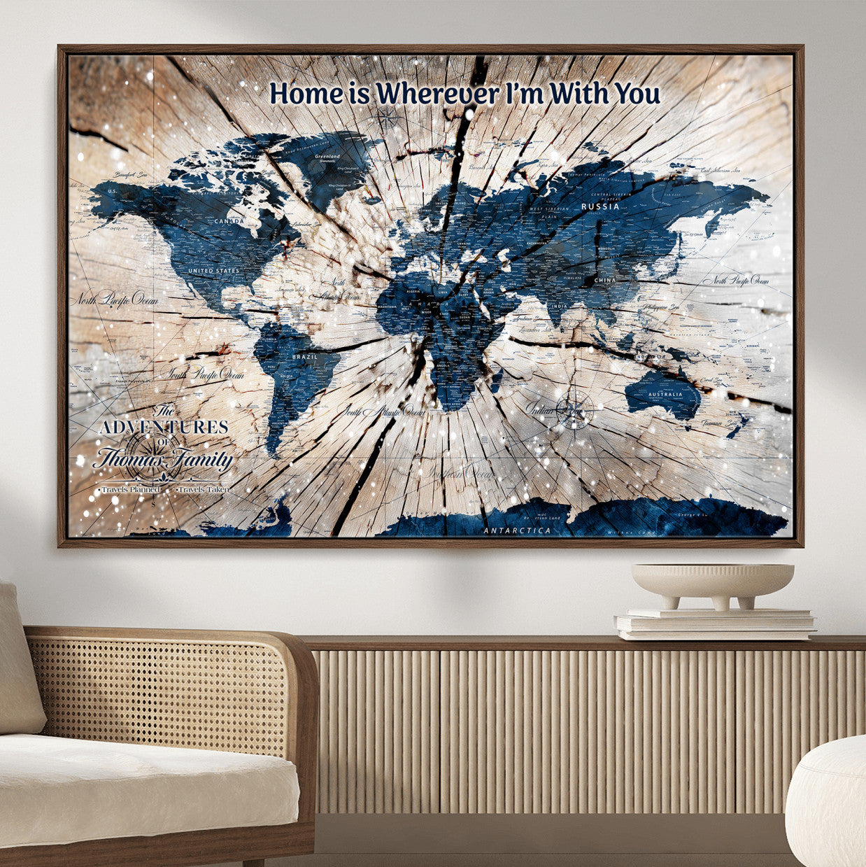 35694194-MGV-FC-36X24 - Personalized World Map Wall Art Canvas Print – Custom Push Pin Travel Map for Couples, Families, or Office Decor