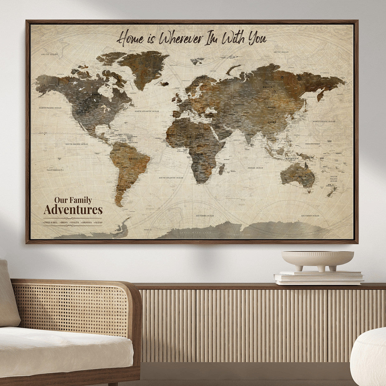 74684563-MGV-FC-36X24 - Custom Push Pin World Map Wall Art Canvas Print – Personalized Travel Tracker with Pins Framed Large for home, office