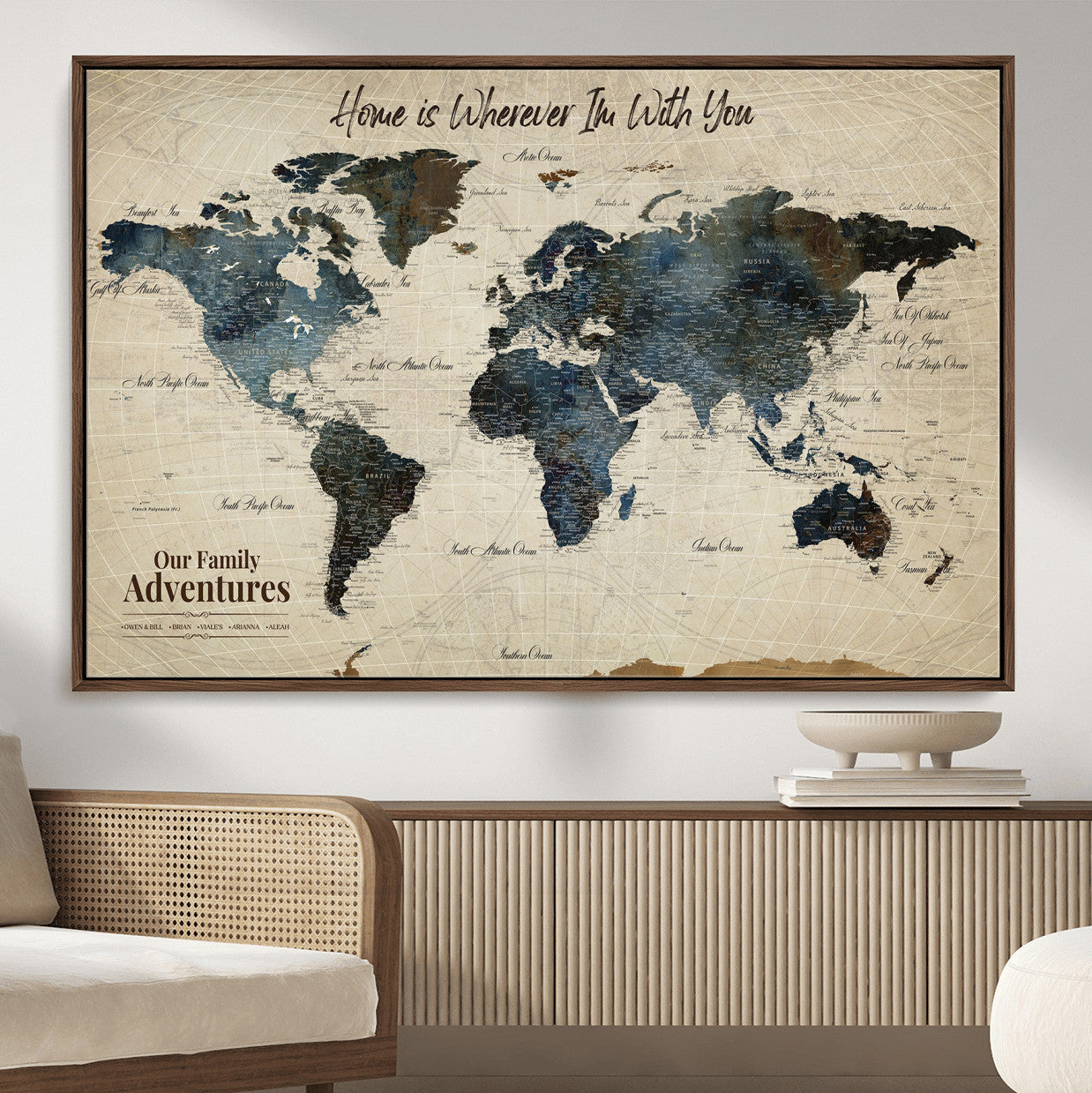 71188227-MGV-FC-36X24 - Personalized World Map Wall Art Canvas Print – Custom Push Pin Travel Map for Couples, Families, or Office Decor
