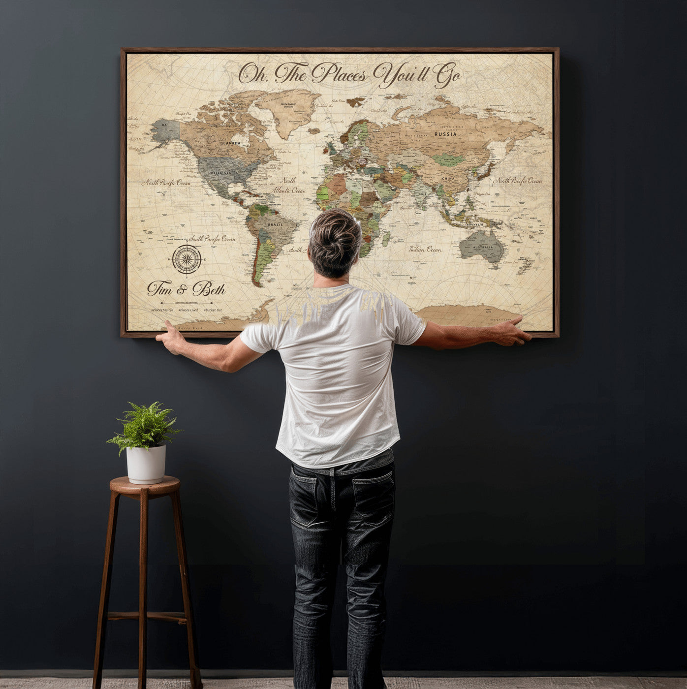 97845003-MGV-FC-36X24 - Personalized Push Pin World Map Wall Art Canvas Print with Pins – Customize  Travel Tracker Map for Home and Office Décor