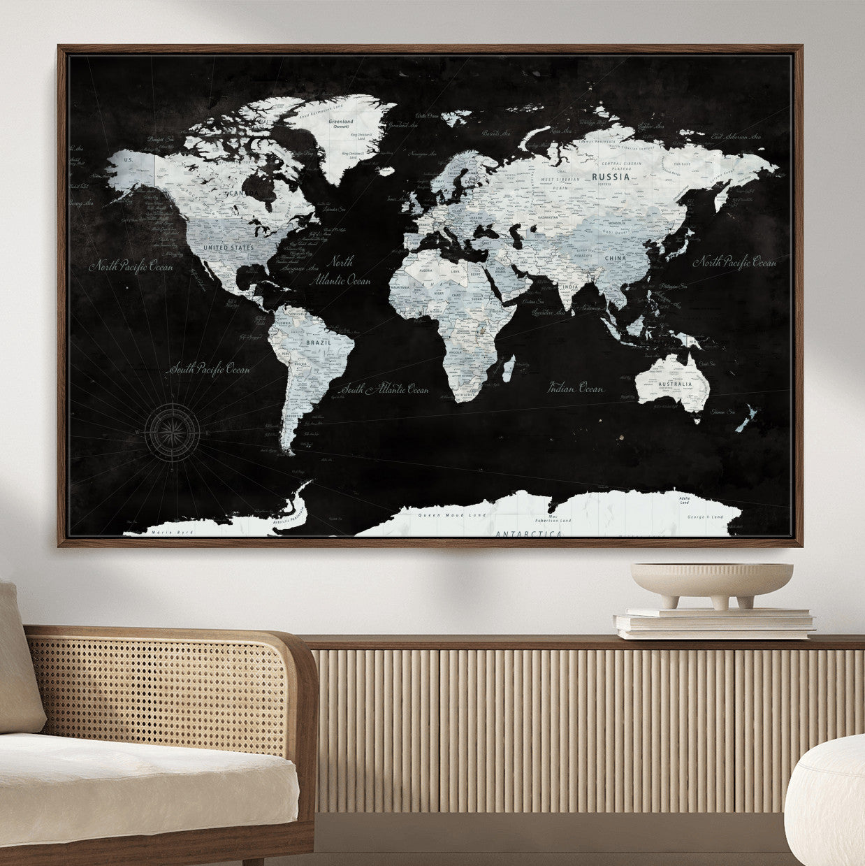30759283-MGV-FC-36X24 - World Map Wall Art Canvas Print, Modern Decorative Framed Map Artwork Prints for Living Room, Office, Bedroom Wall Decor