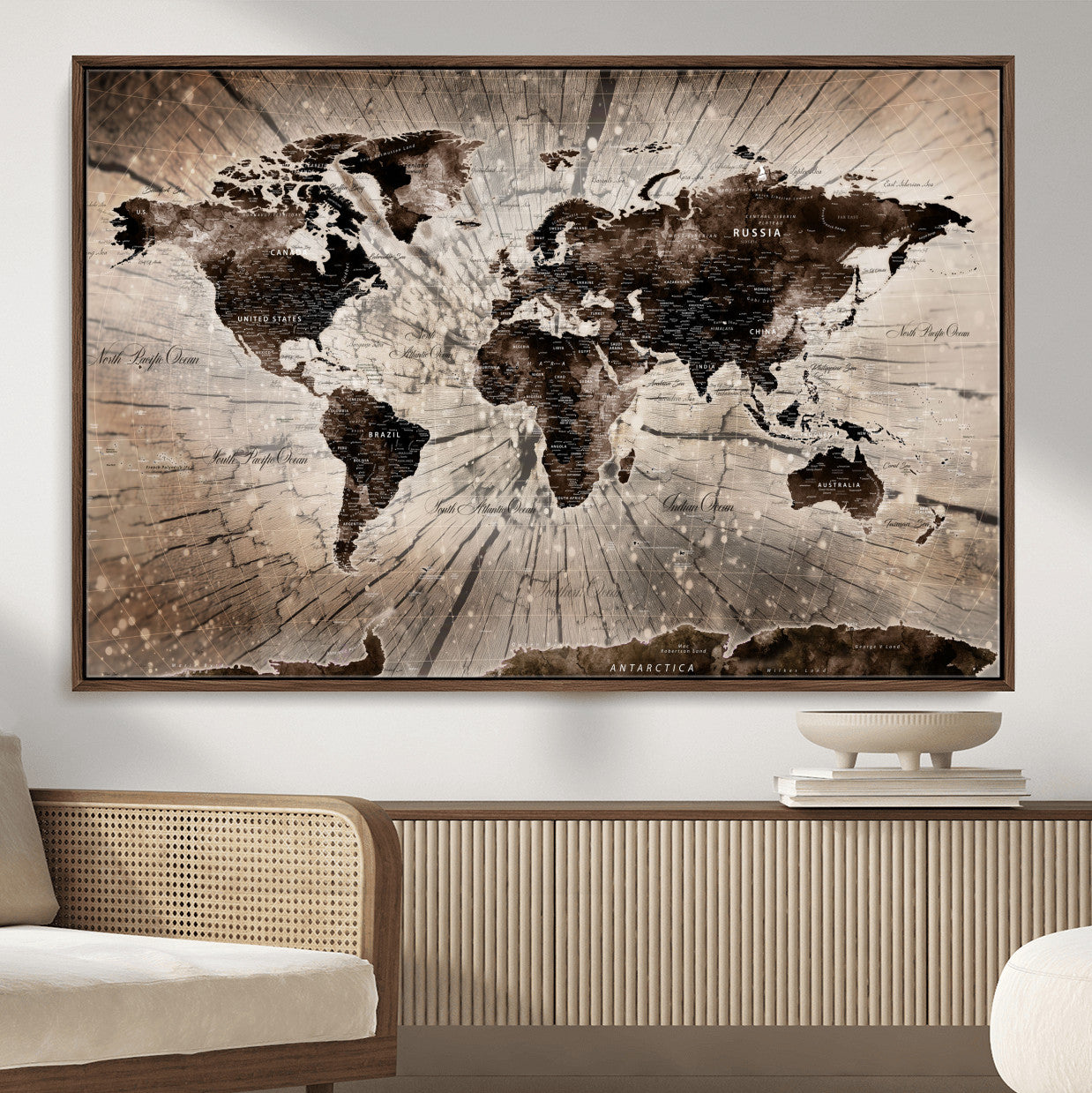 35326624-MGV-FC-36X24 - World Map Wall Art Canvas Print, Modern Decorative Framed Map Artwork Prints for Living Room, Office, Bedroom Wall Decor