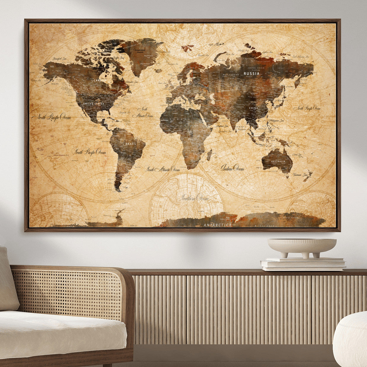 14542905-MGV-FC-36X24 - World Map Wall Art Canvas Print, Modern Decorative Framed Map Artwork Prints for Living Room, Office, Bedroom Wall Decor