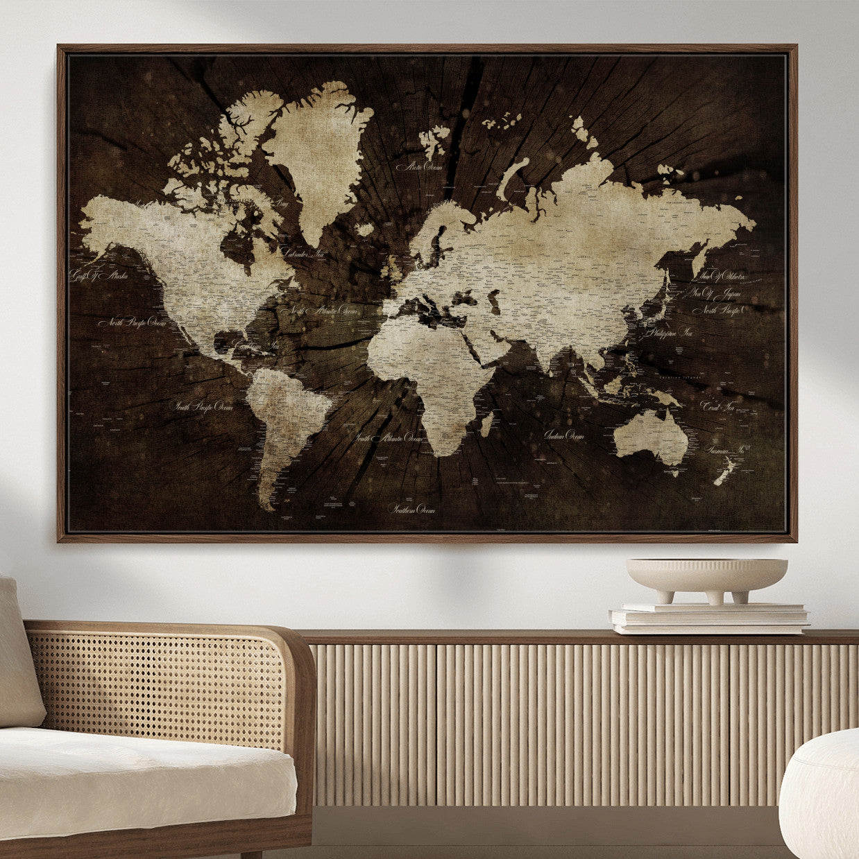 24010397-MGV-FC-36X24 - World Map Wall Art Canvas Print, Modern Decorative Framed Map Artwork Prints for Living Room, Office, Bedroom Wall Decor