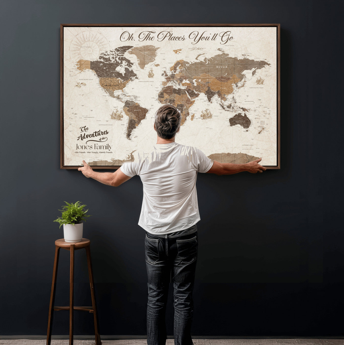 Personalized Push Pin World Map Canvas Print Custom Family Travel Trac –  MyGreatCanvas | Canvas Wall Art Prints | Photo Prints \u0026 Wall Decor, image size:1396x1400