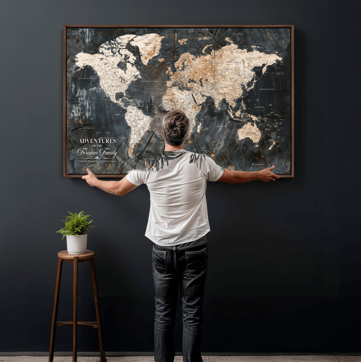 74461965-MGV-FC-36X24 - Customized Push Pin World Map Wall Art Canvas Print with Pins, Framed Personalize Travel Tracker Map, World Map for Living Room and Office Decor