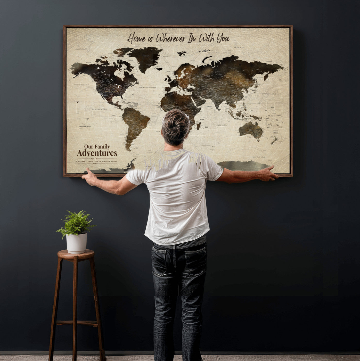 44658041-MGV-FC-36X24 - Customized Push Pin World Map Wall Art Canvas Print with Pins, Framed Personalize Travel Tracker Map, World Map for Living Room and Office Decor