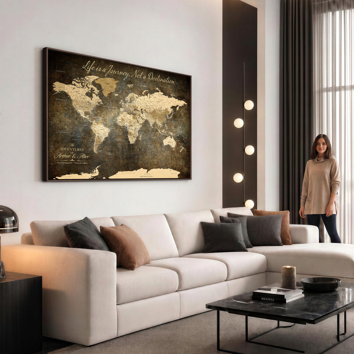 75877068-MGV-CV-36X24 - Custom Push Pin Travel Map Canvas Print, Couples Countries Visited Map, Bedroom and Study Decor