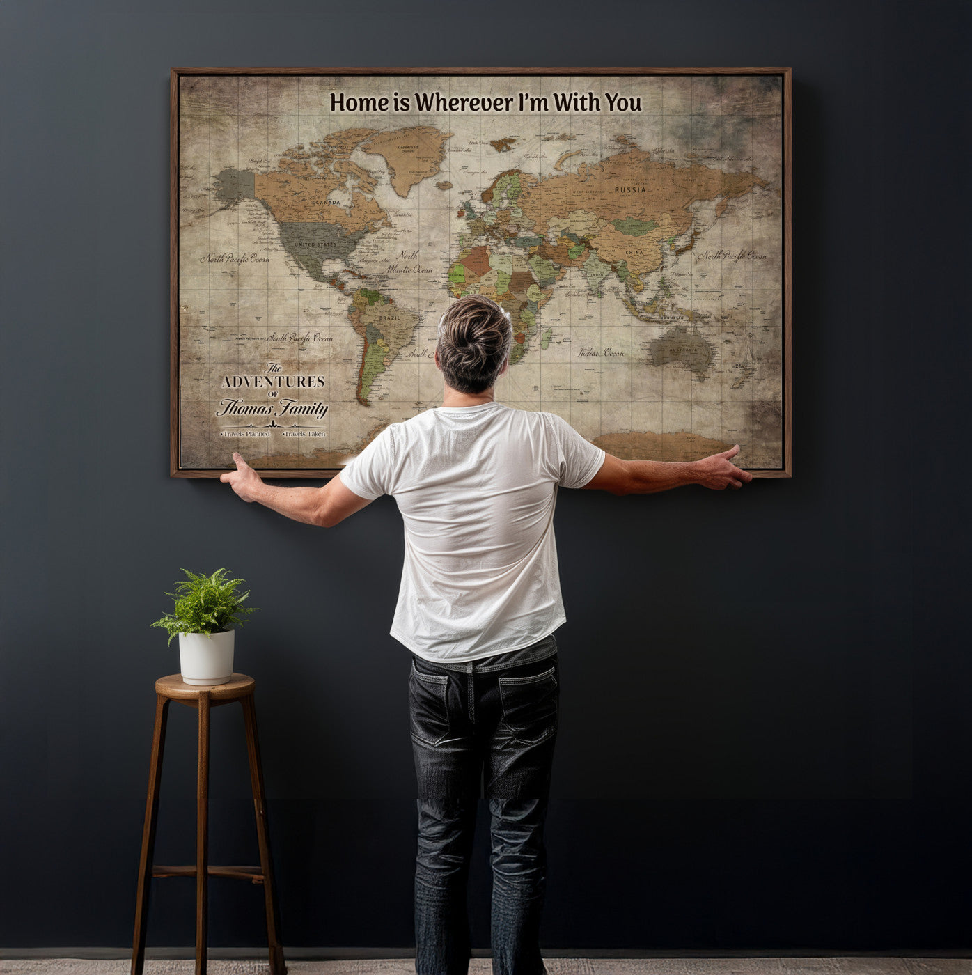 22593671-MGV-CV-36X24 - Custom Push Pin World Map Wall Art Canvas Print – Personalized Travel Tracker with Pins Framed Large for Home and Office Decor