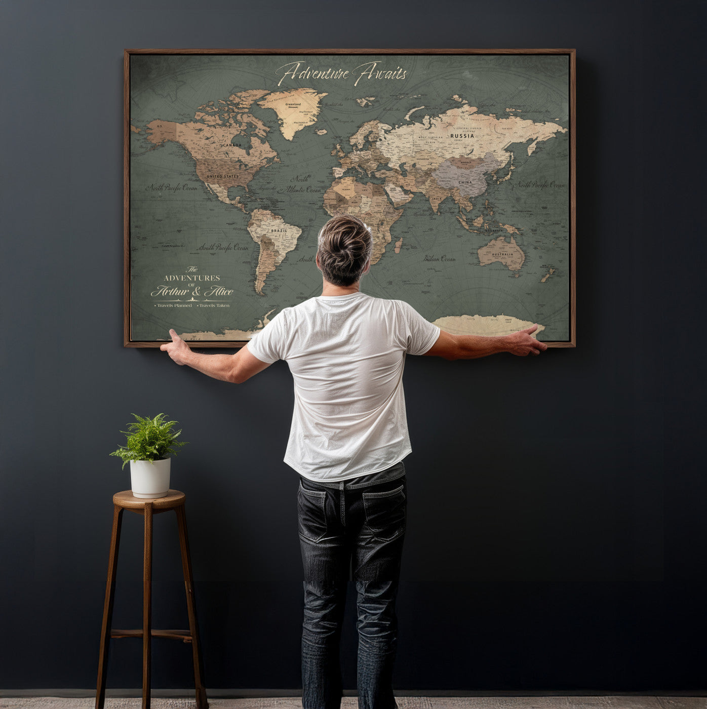 24734446-MGV-CV-36X24 - Custom Push Pin World Map Wall Art Canvas Print – Personalized Travel Tracker with Pins Framed Large for Home and Office Decor