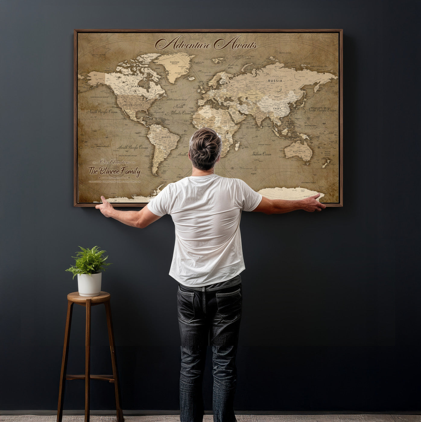 96775856-MGV-CV-36X24 - Custom Push Pin World Map Wall Art Canvas Print – Personalized Travel Tracker with Pins Framed Large for Home and Office Decor