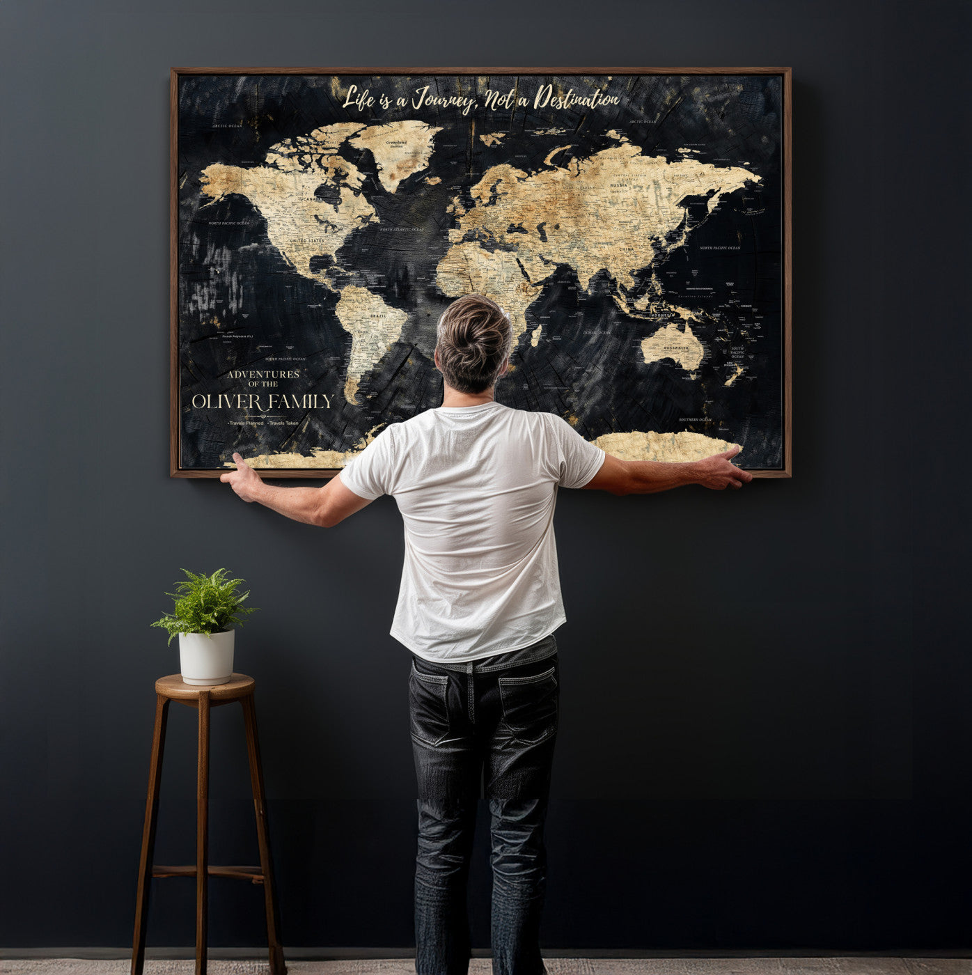 77472096-MGV-CV-36X24 - Custom Push Pin World Map Wall Art Canvas Print – Personalized Travel Tracker with Pins Framed Large for Home and Office Decor