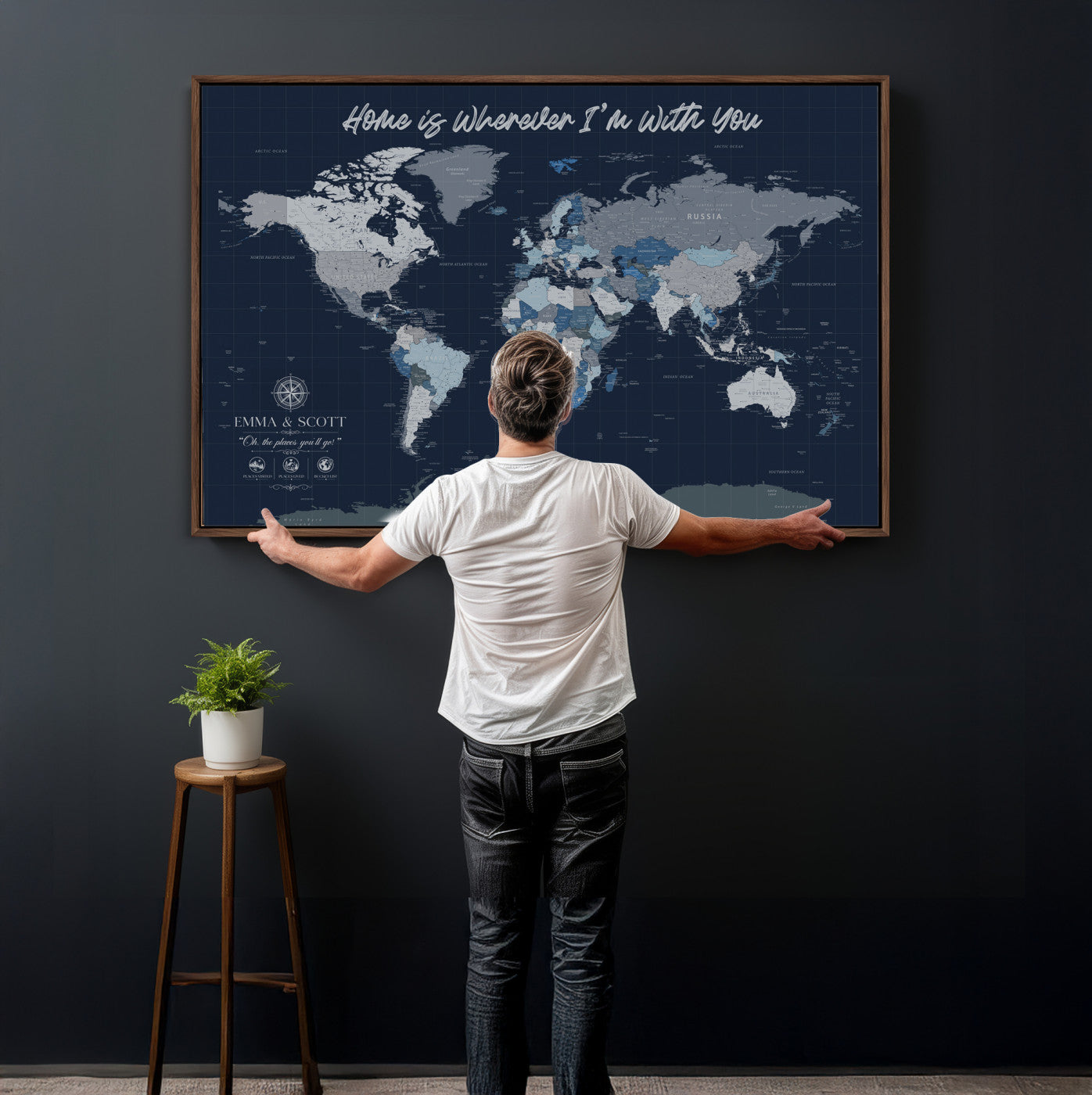 NEWMAP-18-MGV-CV-36X24 - Custom Push Pin World Map Wall Art Canvas Print – Personalized Travel Tracker with Pins Framed Large Print - NEWMAP-18