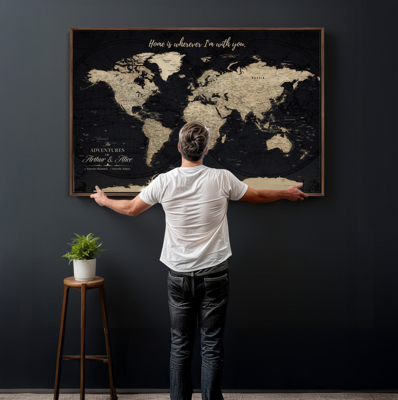 31416046-MGV-CV-36X24 - Custom Push Pin World Map Wall Art Canvas Print – Personalized Travel Tracker with Pins Framed Large for Home and Office Decor