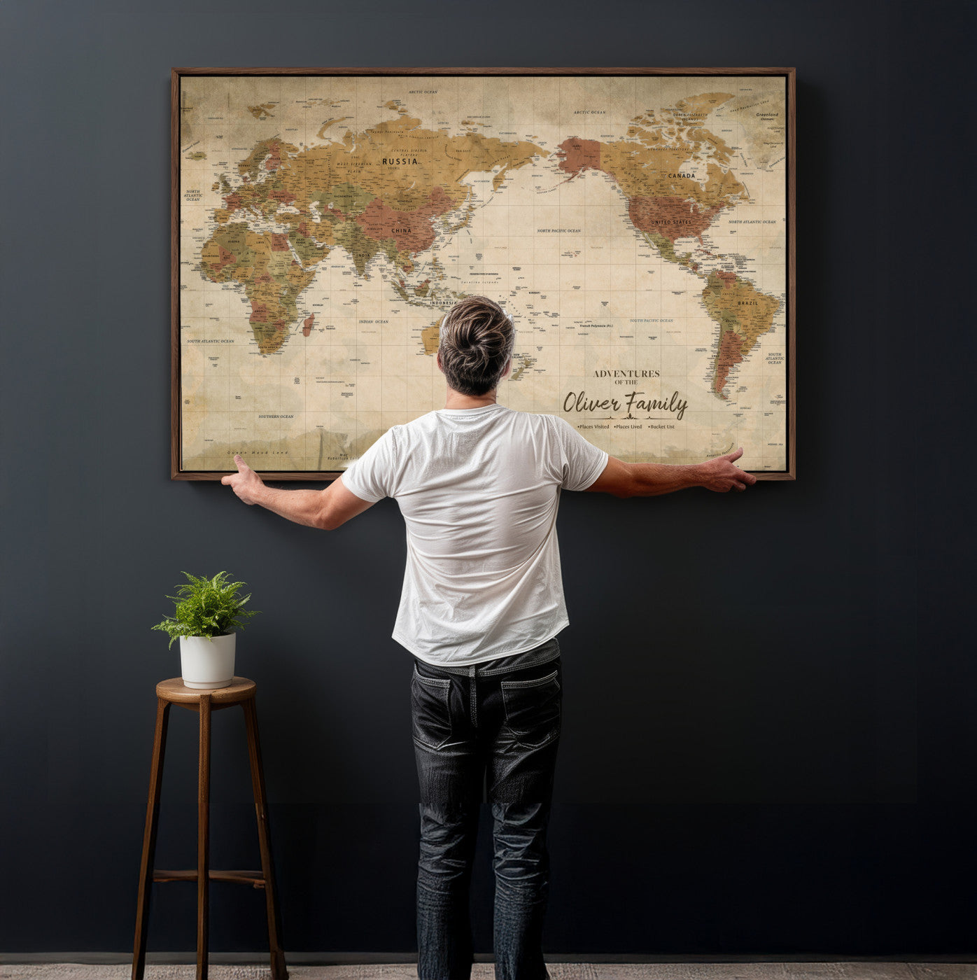 19347393-MGV-CV-36X24 - Custom Push Pin World Map Wall Art Canvas Print – Personalized Travel Tracker with Pins Framed Large for Home and Office Decor