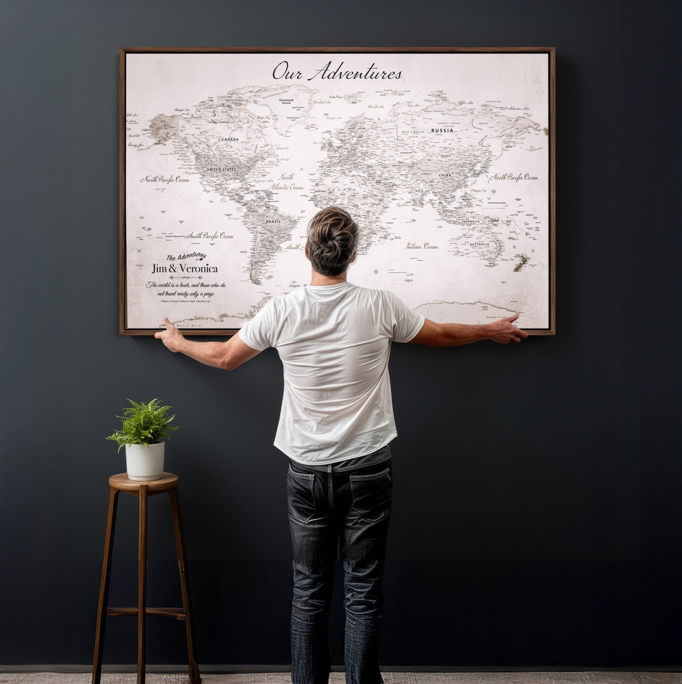 62392749-MGV-CV-36X24 - Custom Push Pin World Map Wall Art Canvas Print – Personalized Travel Tracker with Pins Framed Large for Home and Office Decor
