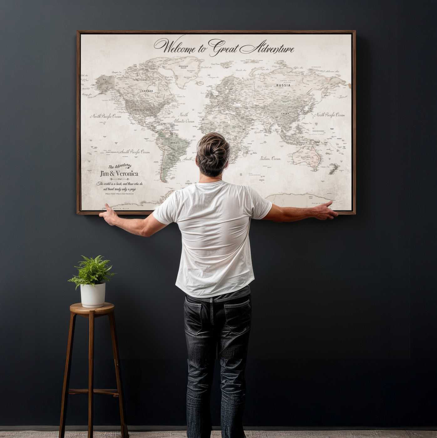 84311132-MGV-CV-36X24 - Custom Push Pin World Map Wall Art Canvas Print – Personalized Travel Tracker with Pins Framed Large for Home and Office Decor