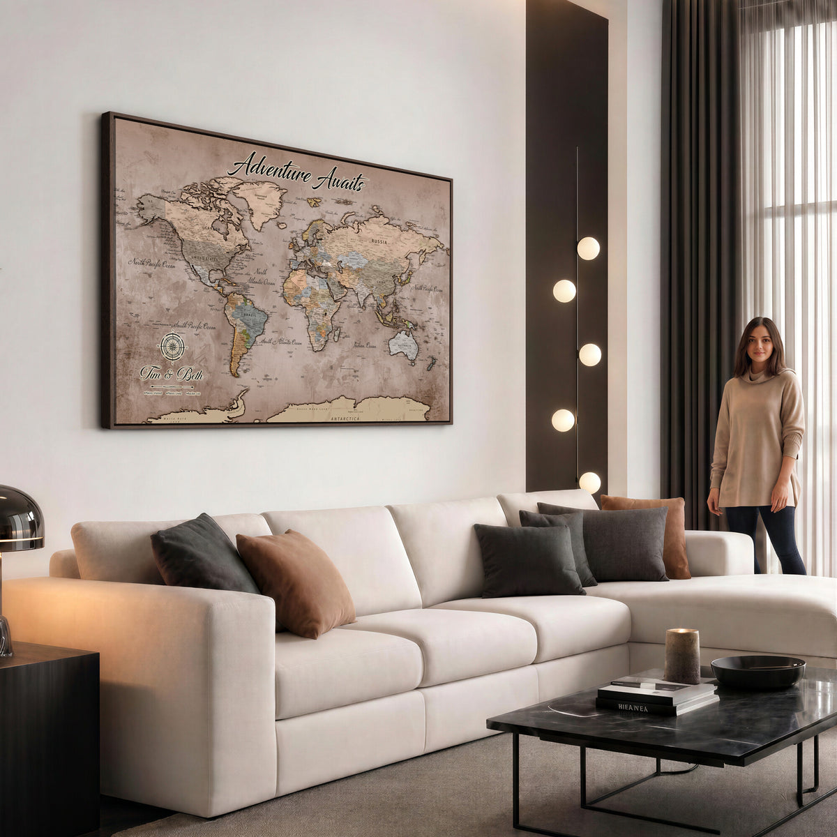 30508877-MGV-CV-36X24 - Custom Push Pin World Map Wall Art Canvas Print | Personalized Travel Tracker