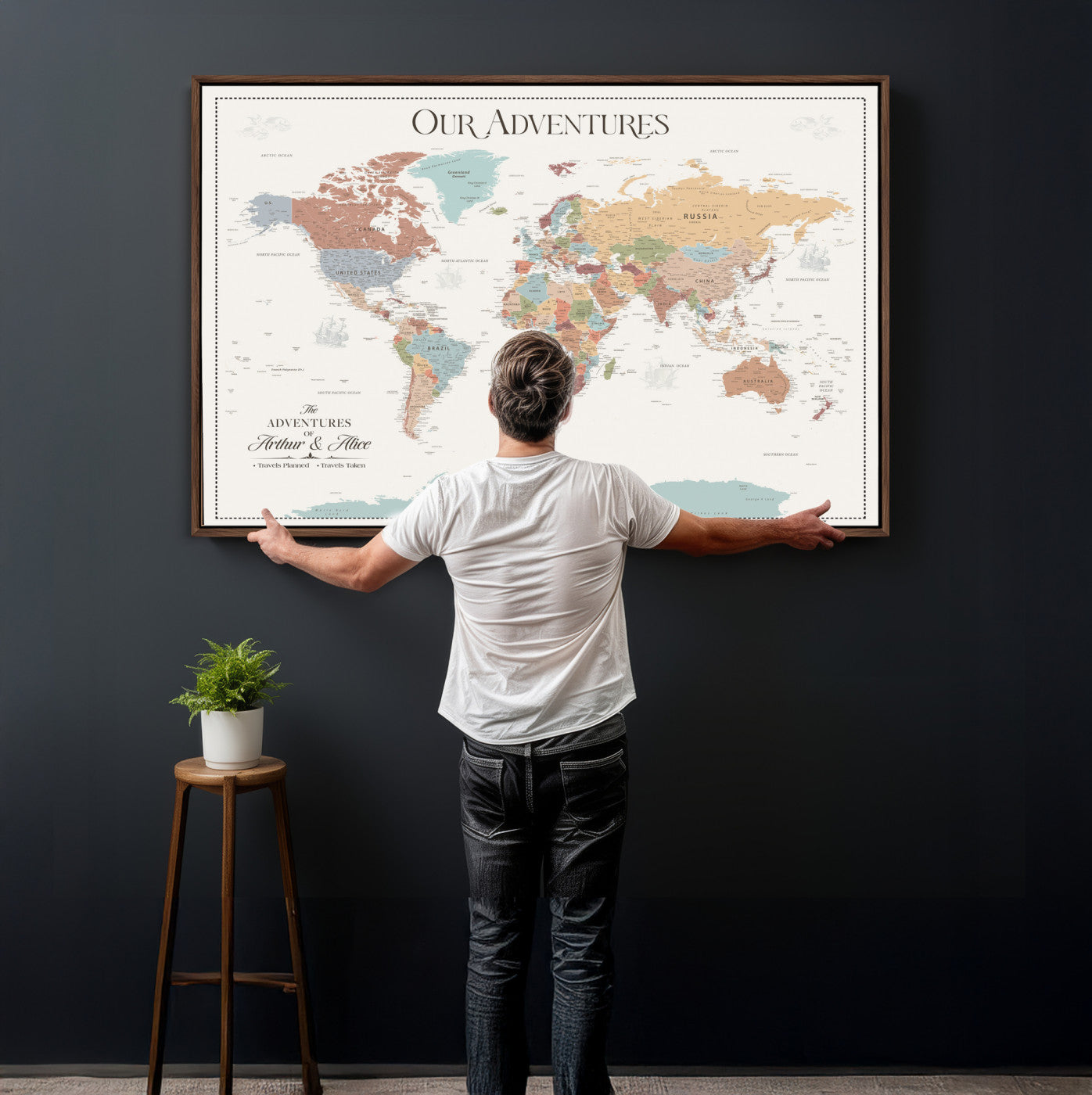 30191756-MGV-CV-36X24 - Custom Push Pin World Map Wall Art Canvas Print – Personalized Travel Tracker with Pins Framed Large for Home and Office Decor