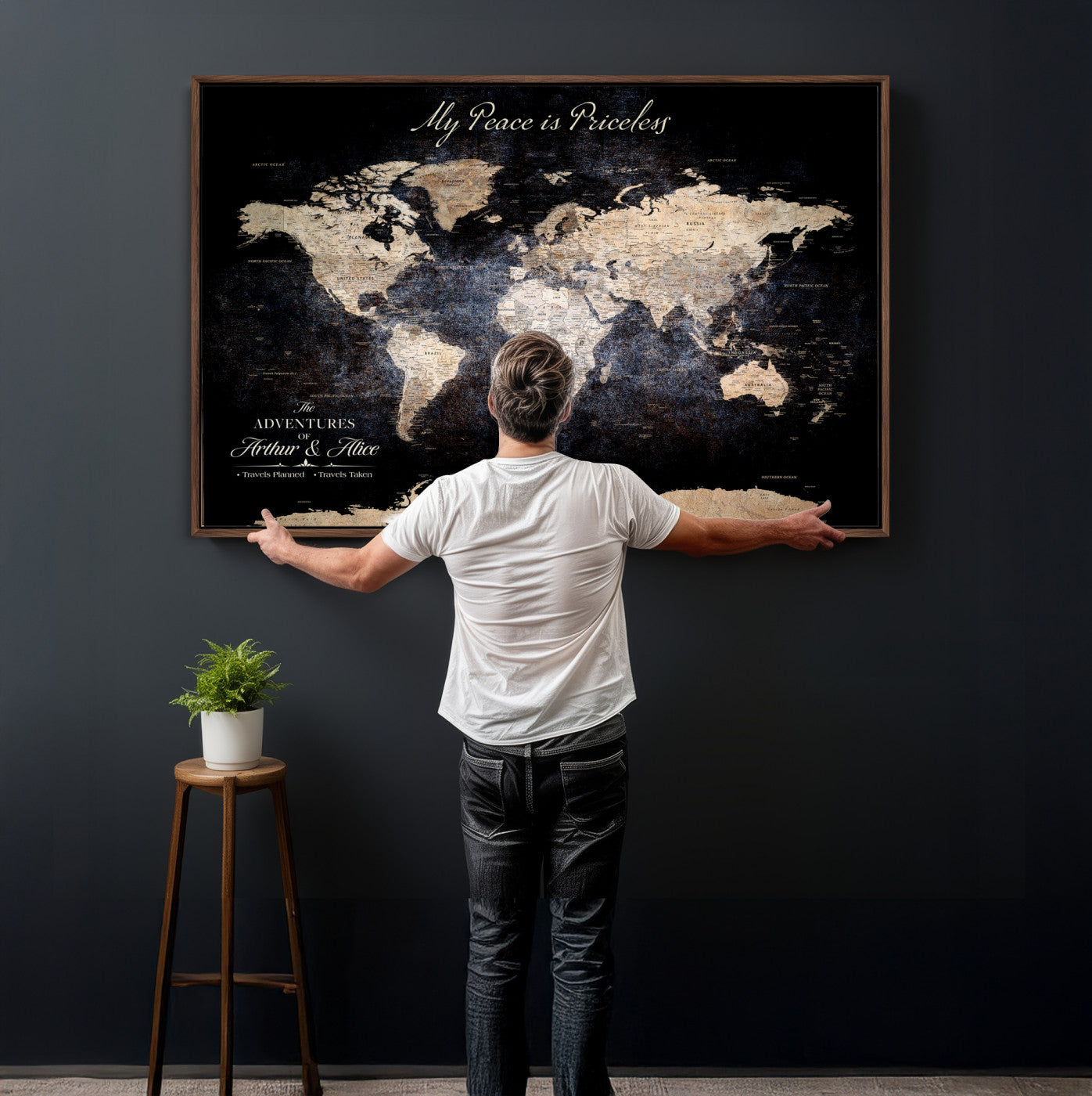 38689152-MGV-CV-36X24 - Custom Push Pin World Map Wall Art Canvas Print – Personalized Travel Tracker with Pins Framed Large for Home and Office Decor