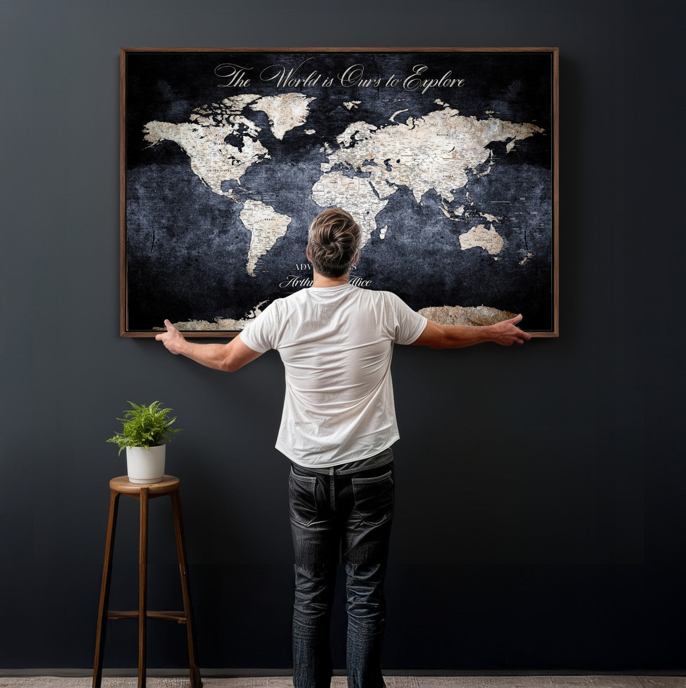 78489746-MGV-CV-36X24 - Custom Push Pin World Map Wall Art Canvas Print – Personalized Travel Tracker with Pins Framed Large for Home and Office Decor