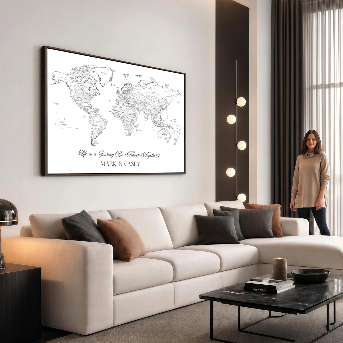 57820424-MGV-CV-36X24 - Custom Push Pin World Map Wall Art Canvas Print – Personalized Travel Tracker with Pins Framed Large for Home and Office Decor
