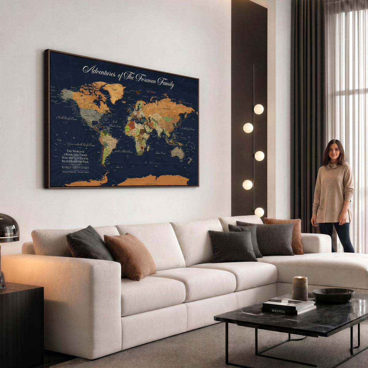 84352304-MGV-CV-36X24 - Custom Push Pin Travel Map Canvas Print, Honeymoon and Anniversary Gift, Living Room and Dining Room Decor