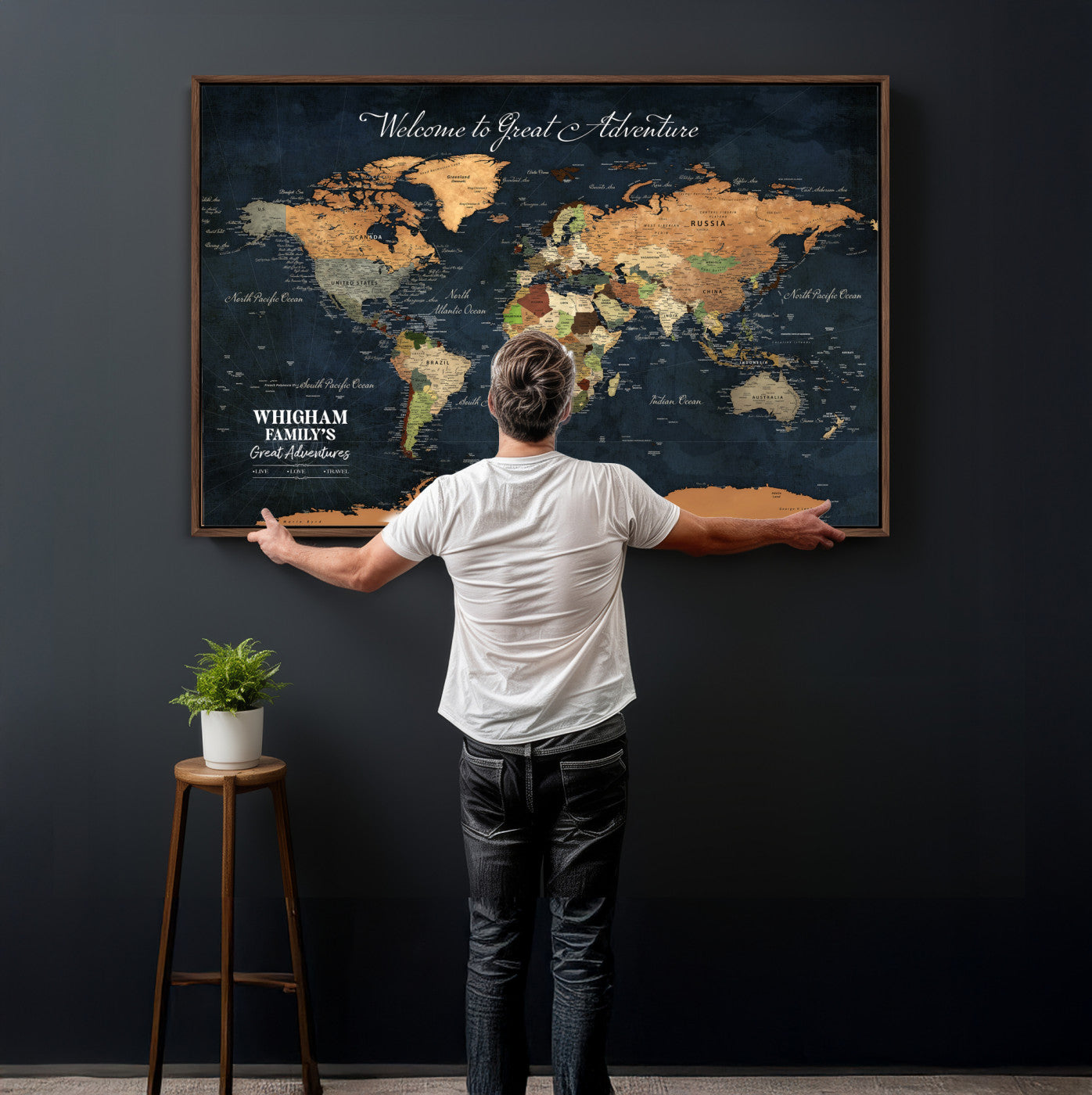 66788995-MGV-CV-36X24 - Custom Push Pin World Map Wall Art Canvas Print – Personalized Travel Tracker with Pins Framed Large for Home and Office Decor